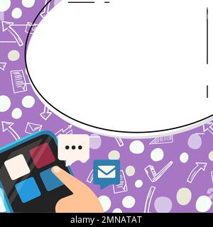 Mobile phone with information on the screen. Bright color illustration with important information. Big white speech bubble for text. Agenda. Critical Stock Vector