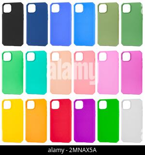 silicone cases for the phone, on a white background in isolation collage Stock Photo