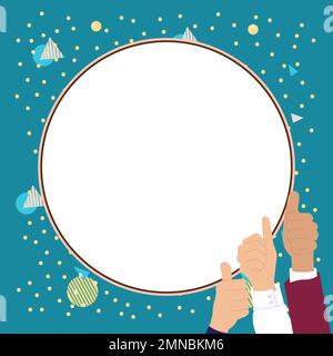 Big finger raised up pointing to whiteboard with important information. White text holder behind hands contains main message. Empty speech bubble on Stock Vector