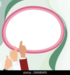 Big finger raised up pointing to whiteboard with important information. White text holder behind hands contains main message. Empty speech bubble on Stock Vector