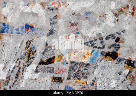Texture in oriental style from a gray canvas with an abstract pattern and color spots close-up. Stock Photo
