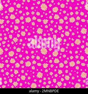 Seamless floral pattern from small  flowers in chaotic order. Trendy style on pink background Stock Photo