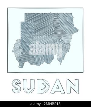 Sudan sketch scribble map drawn on checkered school notebook paper ...