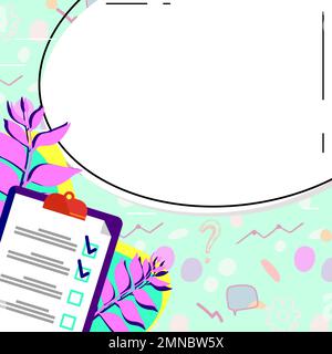 Paper with plan on bright colored background. White text holder with important information. Empty speech bubble for main message. Dialogue Balloon Stock Vector