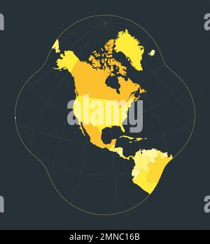 World Map. Modified stereographic projection for the conterminous United States. Futuristic world illustration for your infographic. Bright yellow cou Stock Vector
