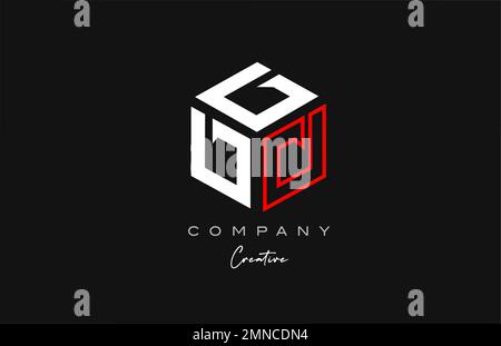 D red line three letter cube alphabet letter logo icon design. Creative template for company and business Stock Vector