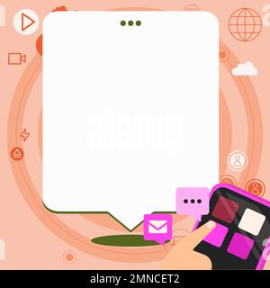 Mobile phone with information on the screen. Bright color illustration with important information. Big white speech bubble for text. Agenda. Critical Stock Vector