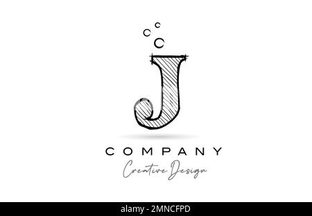 J black white alphabet letter logo icon with cartoonish style. Creative cartoon template for company and business Stock Vector