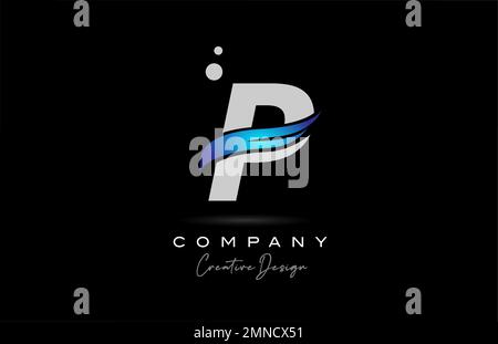 P grey alphabet letter logo icon with blue swoosh. Creative template for company and business Stock Vector