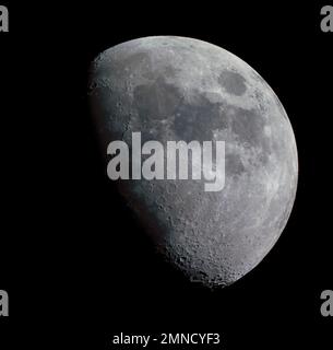 London, UK. 30 January 2023. Waxing Gibbous Moon in night sky with craters and mountain ranges clearly visible at the terminator. Credit: Malcolm Park/Alamy Live News Stock Photo