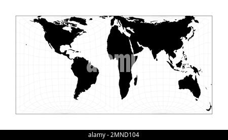 World map with longitude lines. Gringorten square equal-area projection. Plan world geographical map with graticlue lines. Vector illustration. Stock Vector