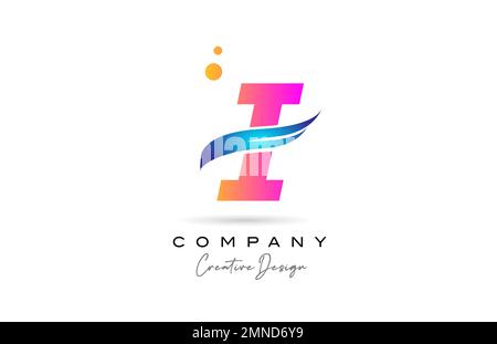 pink bubbles I alphabet letter logo icon with blue swoosh. Creative template for business and company Stock Vector