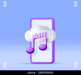 3D Music Cloud Note in Mobile Phone. Stock Vector