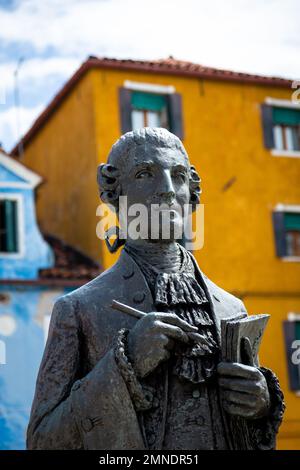 Statue of Baldassare Galuppi, composer know as buranello in public square in Burano Stock Photo