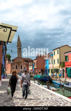 Streets and Canals of Burano a bustling Island in the Venetian Lagoon Stock Photo