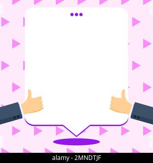 Big finger raised up pointing to whiteboard with information. White text holder behind hands contains main message. Empty speech bubble on bright Stock Vector