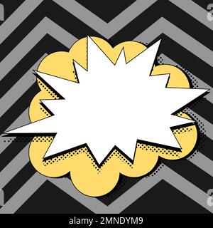 Comic Blank Speech Bubble With Copy Space And Colorful Doodles. Design Of Empty Template In Explosion Framework Representing Social Media Messaging Stock Vector