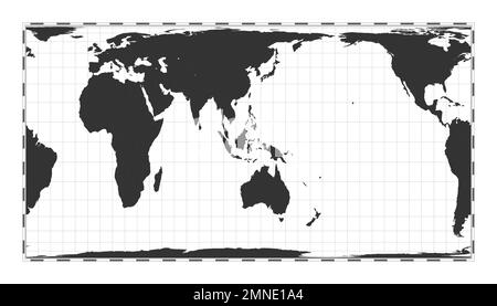 Vector world map. Cylindrical equal-area projection. Plain world geographical map with latitude and longitude lines. Centered to 120deg W longitude. V Stock Vector