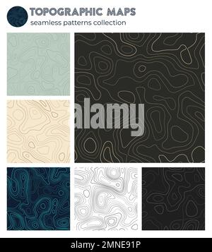 Topographic maps. Appealing isoline patterns, seamless design. Superb tileable background. Vector illustration. Stock Vector