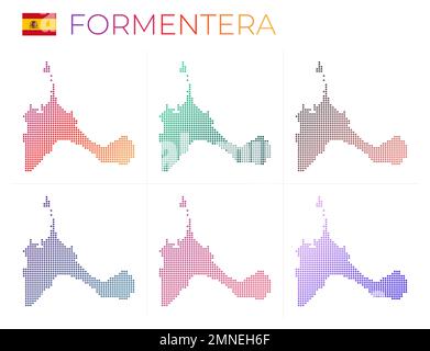 Formentera dotted map set. Map of Formentera in dotted style. Borders of the island filled with beautiful smooth gradient circles. Stock Vector