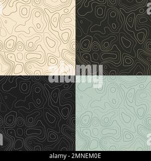 Topography patterns. Seamless elevation map tiles. Amazing isoline background. Elegant tileable patterns. Vector illustration. Stock Vector