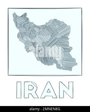 Sketch map of Iran. Grayscale hand drawn map of the country. Filled regions with hachure stripes. Vector illustration. Stock Vector