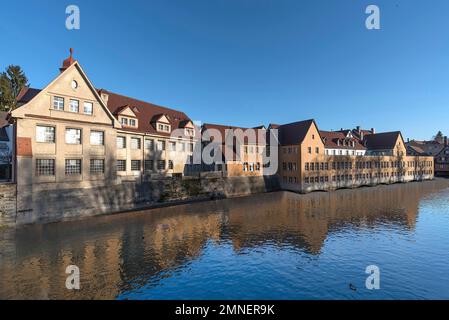General view of the former valve factory on the Pegnitz, now an industrial museum, Lauf an der Pegnitz to Middle Franconia, Bavaria, Germany Stock Photo