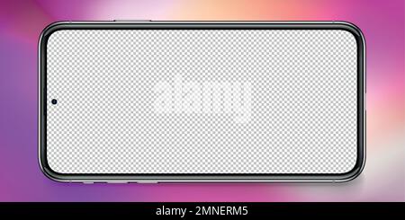 Smart phone transparent screen, technology horizontal mobile blank display on pink abstract background. Vector illustration Stock Vector