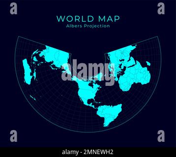 Global network concept. Conic Equal Area projection. World Network ...
