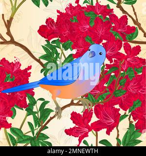 Seamless texture red rhododendron branch mountain shrub vintage vector illustration editable hand draw Stock Vector