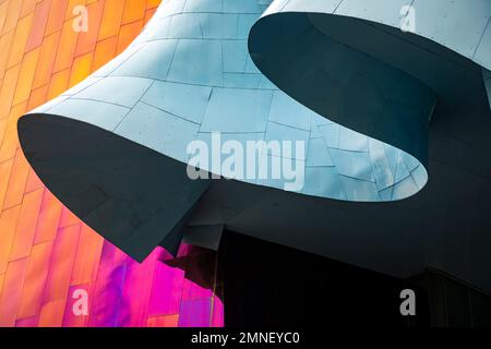 Colourful undulating exterior facade, detail, Museum of Pop Culture, MoPOP, architect Frank Gehry, Seattle, Washington, USA Stock Photo