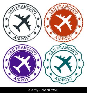 San Francisco Airport. San Francisco airport logo. Flat stamps in material color palette. Vector illustration. Stock Vector
