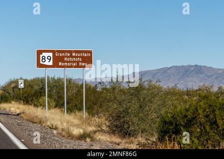 Granite Mountain Hotshots Memorial Highway Route 89 sign in Arizona Stock Photo