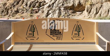 Yarnell, AZ - Nov. 17, 2022: Bench at the Granite Mountain Hotshots Memorial State Park Stock Photo