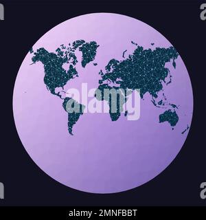 Communications map of the world. Van der Grinten projection. World network map. Wired globe in Van Der Grinten projection on geometric low poly backgr Stock Vector