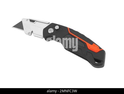 Black utility knife isolated on a white background Stock Photo