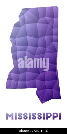 Map of Mississippi. Low poly illustration of the us state. Purple geometric design. Polygonal vector illustration. Stock Vector