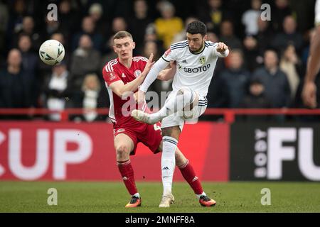 Sam Greenwood of Leeds United in possession during the FA Cup 4th Round match between Accrington Stanley and Leeds United at the Wham Stadium, Accrington on Saturday 28th January 2023. (Credit: Pat Scaasi | MI News) Credit: MI News & Sport /Alamy Live News Stock Photo