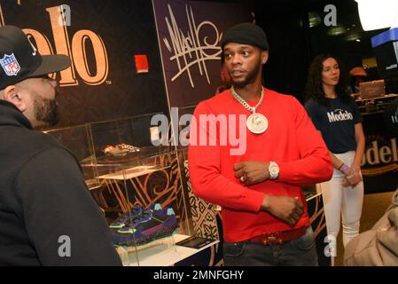 New York, USA. 30th Jan, 2023. Rapper Papoose attends the Modelo and Brooklyn Nets Hall of Fame pop up gallery and sneaker event at Barclay's Center in New York, NY, on January 30, 2023. (Photo by Efren Landaos/Sipa USA) Credit: Sipa USA/Alamy Live News Stock Photo