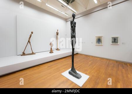 Sculptures in an Exhibition, Human Figures by the Artist Alberto Giacometti, Kunsthaus Zuerich, Zurich, Switzerland Stock Photo