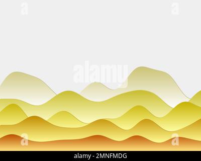 Abstract mountains background. Curved layers in yellow colors. Papercut style hills. Trendy vector illustration. Stock Vector