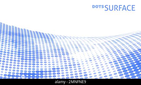 Abstract dots surface with halftone effect and cornflower blue color points on white background. Perspective vector graphic pattern Stock Vector