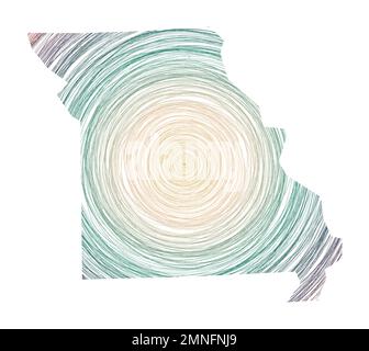 Missouri map filled with concentric circles. Sketch style circles in shape of the us state. Vector Illustration. Stock Vector