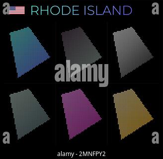 Rhode Island dotted map set. Map of Rhode Island in dotted style. Borders of the us state filled with beautiful smooth gradient circles. Beautiful vec Stock Vector