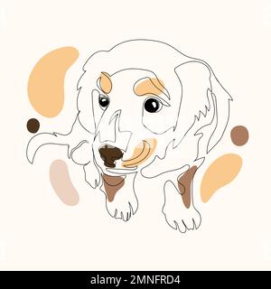 Continuous line of cute dog long haired dachshund puppy Stock Vector