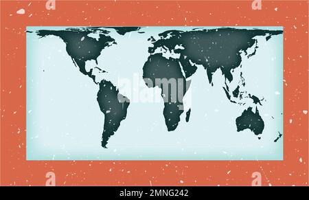 World Map Poster. Cylindrical equal-area projection. Vintage World shape with grunge texture. Superb vector illustration. Stock Vector