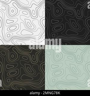 Topography patterns. Seamless elevation map tiles. Attractive isoline background. Elegant tileable patterns. Vector illustration. Stock Vector