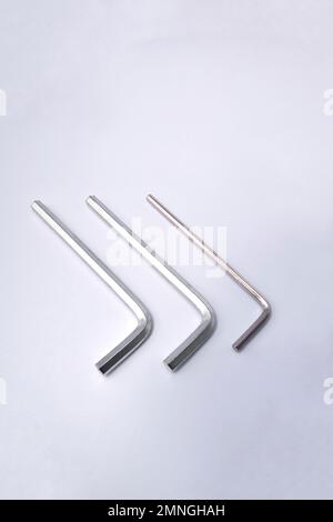 Hex metal allen L key over isolated white background. various sizes Stock Photo