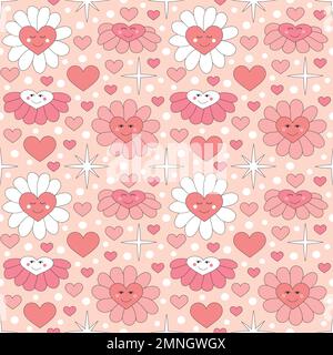 Seamless pattern with retro pink colors hearts. Stock Vector