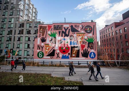 NYC LOVE mural by Nina Chanel Abney on the High Line walkway, New York city, USA Stock Photo
